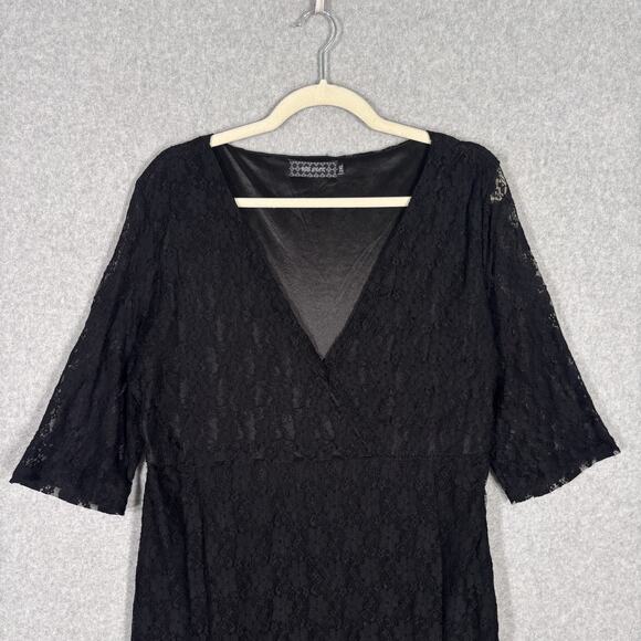 VTG 90s Ice Silk Dress 2XL Wrap Lace Sheer Flowy Skater Whimsigoth Feminine ** - Picture 2 of 14